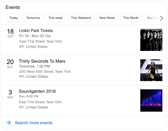 Google Events Response