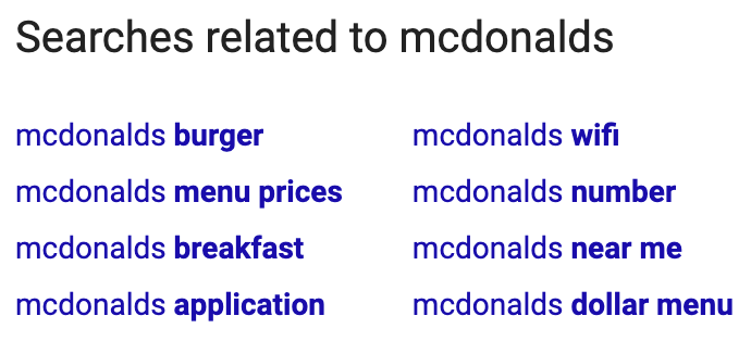 Google Related Searches Response