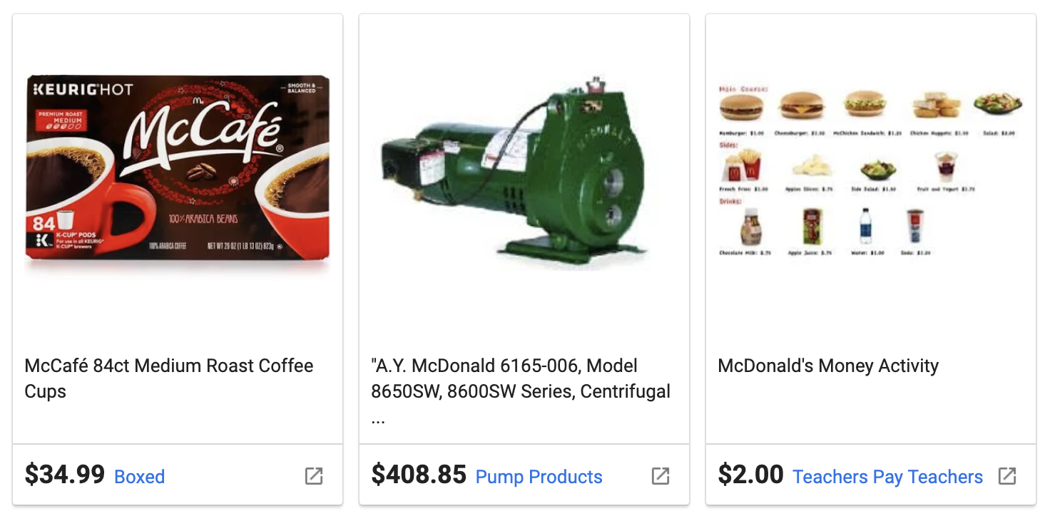 Google Shopping Results Response