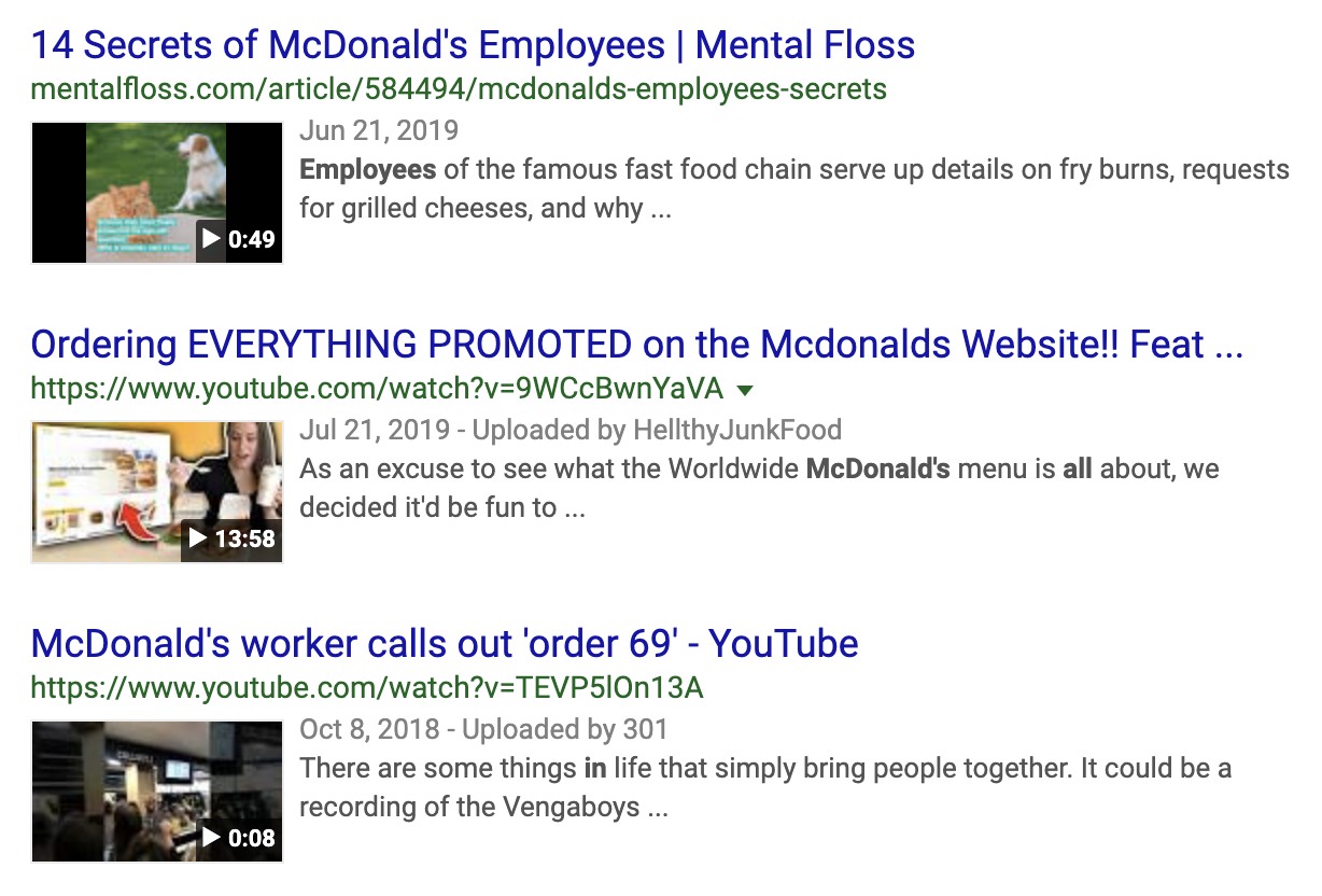 Google Video Results Response